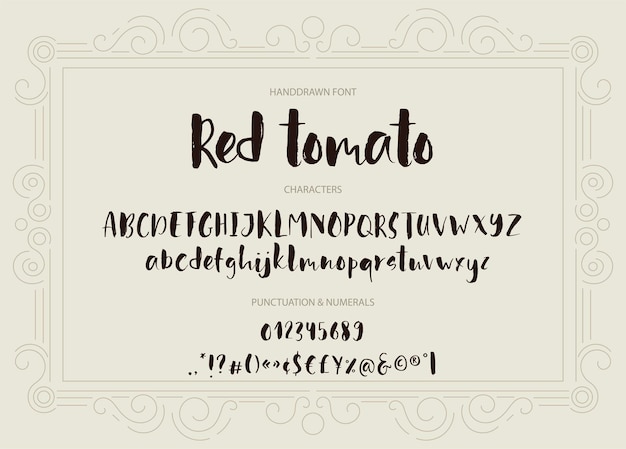 Rote tomate handgezeichnete tintenbürstenschrift