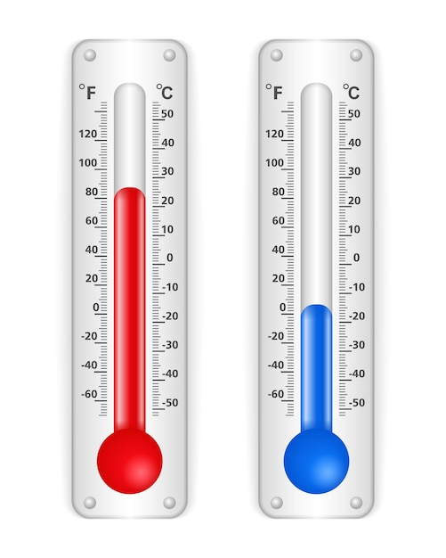 Rote und blaue Thermometer auf weißem Hintergrund, Vektorgrafik eps10