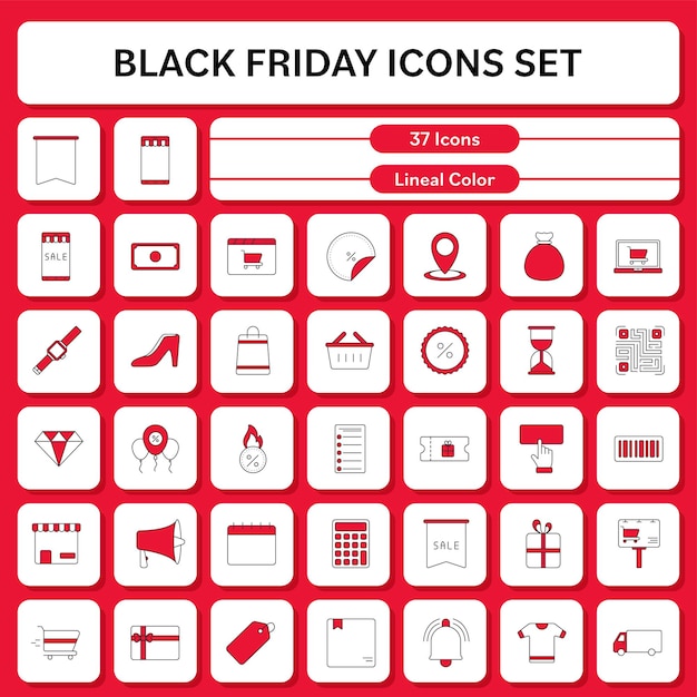 Rote und weiße farbe set von flat style black friday celebration icon