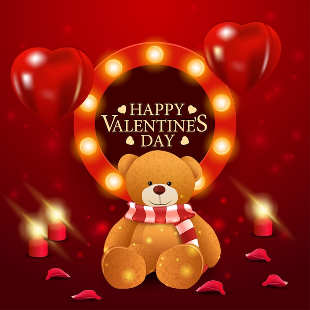 Rote valentinstaggrußkarte mit teddybär