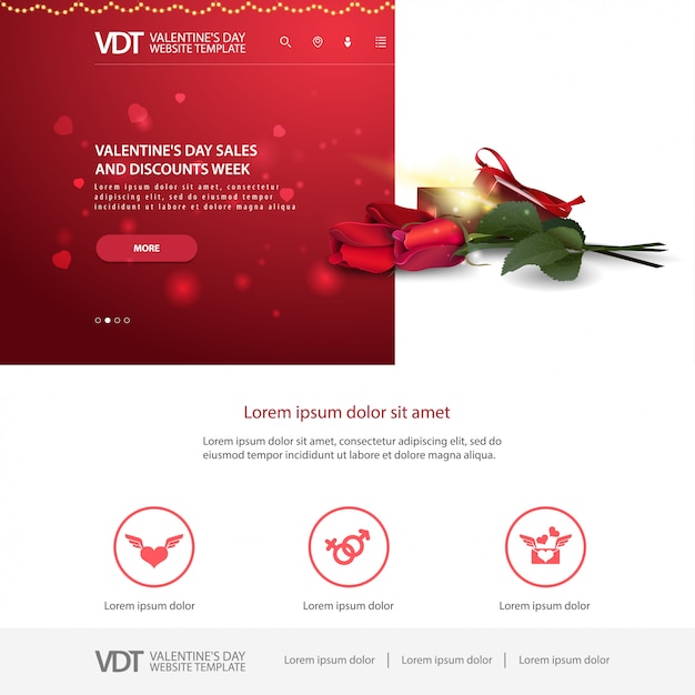 Rote websiteschablone mit valentinstagdesign