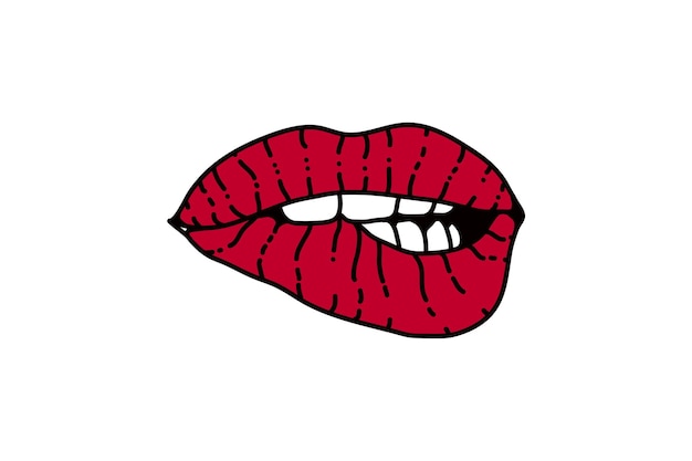 rote weibliche Lippen beißende Designvektorillustration