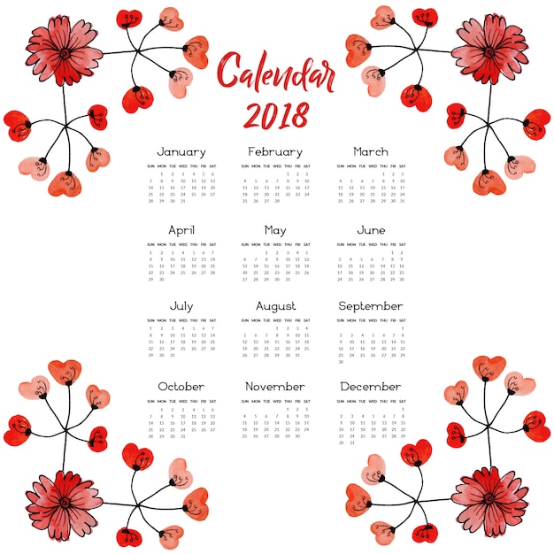 Roter blumenkalender 2018