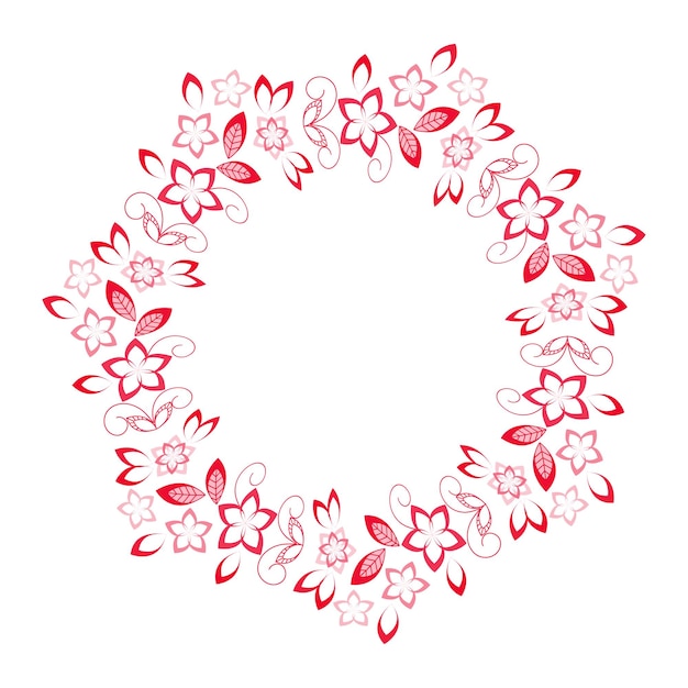 Roter dekorativer runder rahmen aus blumen und blättern abstraktes florales ornament musterdesign vektorillustration isoliert auf transparentem hintergrund