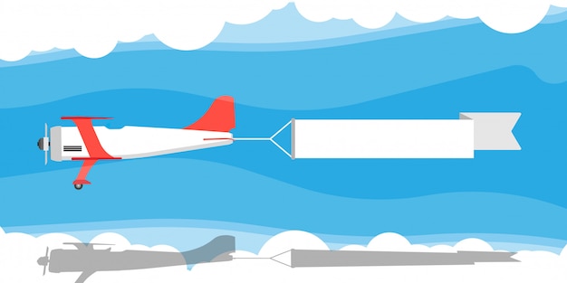 Roter Doppeldecker mit Luftbandfahnenillustration.