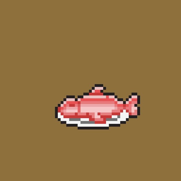 Roter fisch im teller mit pixel art style