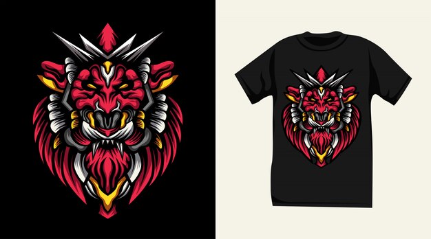 Roter löwe monster t-shirt design