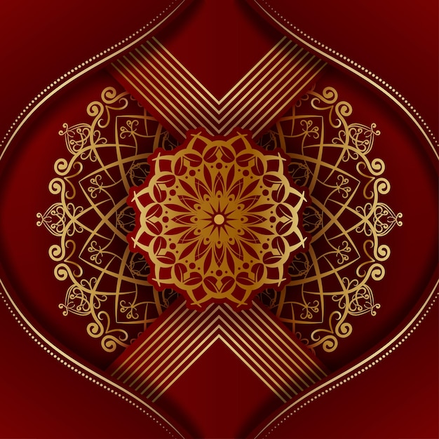 Roter luxushintergrund mit goldener mandala