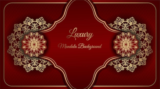 Roter luxushintergrund mit goldmandalaverzierungsvektordesign