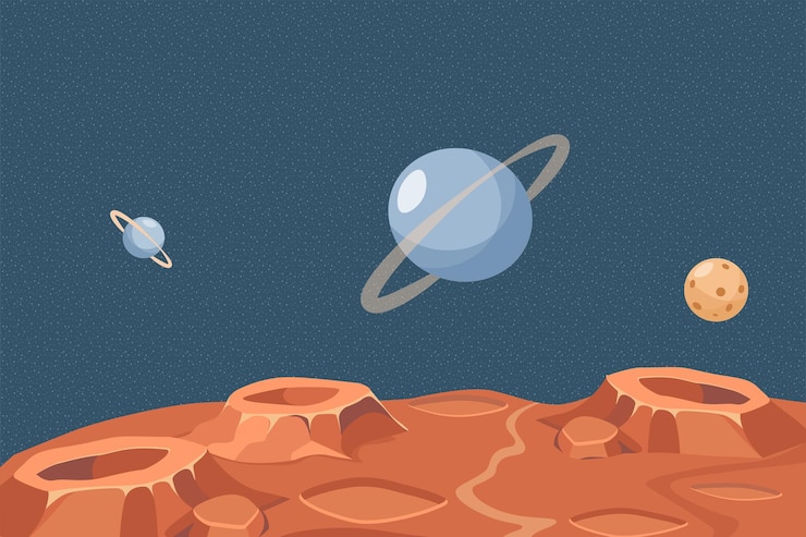 Roter Planet oder Mondoberfläche Vektor flache Illustration Weltraum