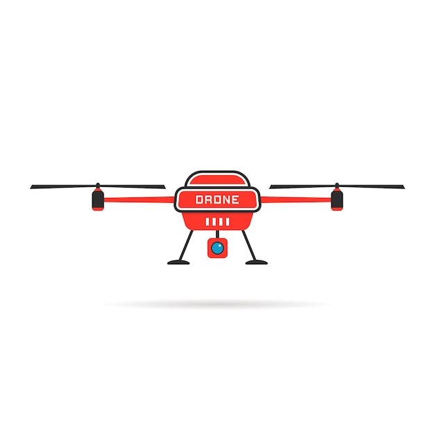 Roter quadrocopter mit schatten. konzept von uav, drehflügler, quadrotor, freizeit, rotor, industrie, himmelsroboter, maschine. flat style trend moderne drohnen-logo-design-vektor-illustration auf weißem hintergrund