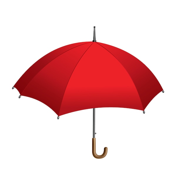 Roter Regenschirm. Isoliert auf weißem Hintergrund. Sonnenschirm geöffnet. Handgehaltener Regen- oder Windschutz.