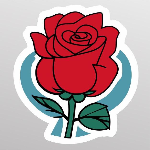 Roter rosenblüten-aufkleberdruck oder rote künstlerische rose