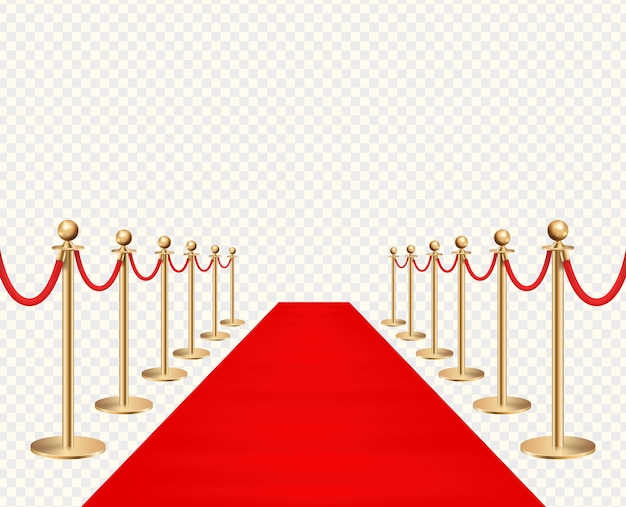 Roter Teppich und goldene Barrieren realistisch lokalisiert auf transparenter Hintergrundillustration