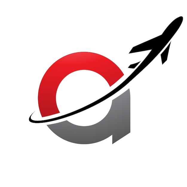 Vektor roter und schwarzer kleinbuchstaben ein icon mit einem flugzeug auf weißem hintergrund