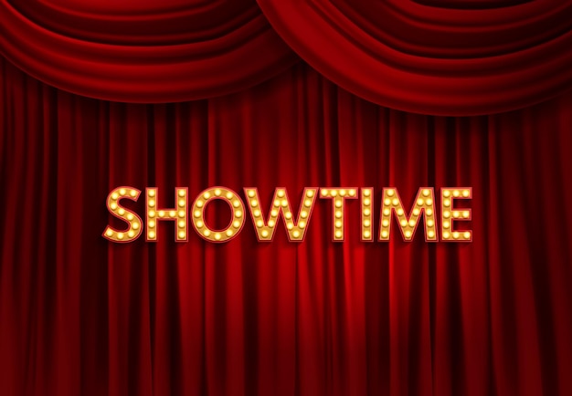 Roter vorhang, showtime, hintergrund, vektor, illustration