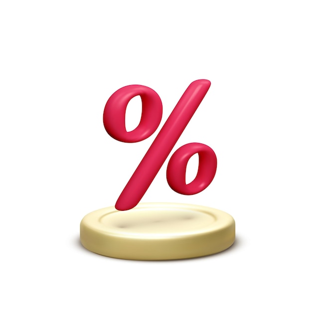 Rotes 3D-Prozentsymbol auf Goldmünze Erfolgsbanking oder Einzahlungsangebot Vektorillustration