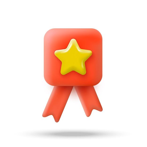 Rotes Abzeichen mit gelbem Stern im 3D-Cartoon-Minimalstil Garantierte Qualität und bestes Produktsymbol