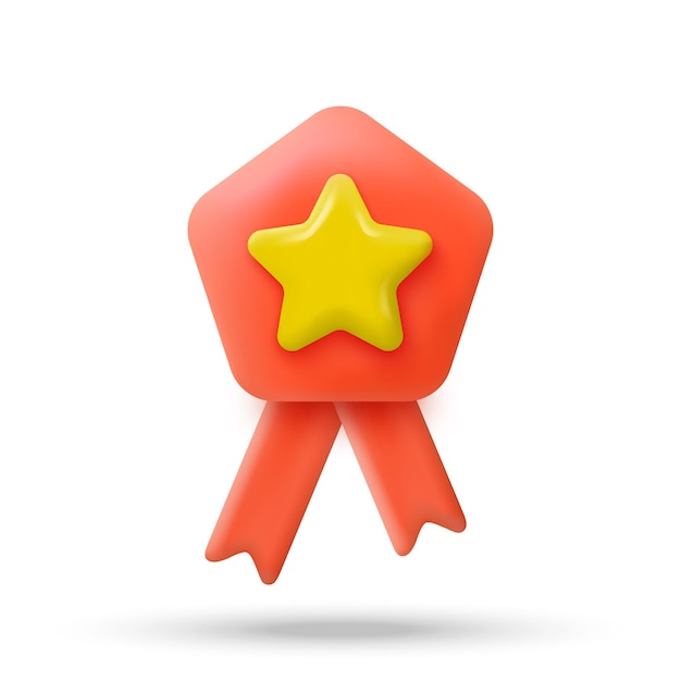 Rotes Abzeichen mit gelbem Stern im 3D-Cartoon-Minimalstil Garantierte Qualität und bestes Produktsymbol