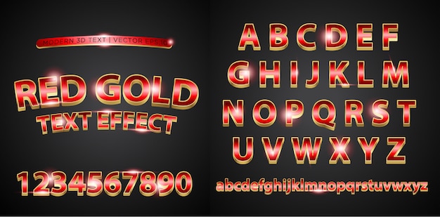 Vektor rotes alphabet-beschriftungstext des gold 3d