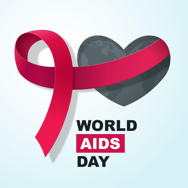 Rotes band, das aus dem loch des herzens kommt und das aids-symbol bildet, welt-aids-tagesillustration.
