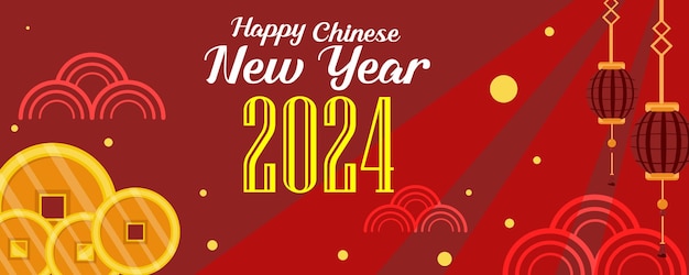 Rotes banner frohes chinesisches neujahr 2024 jahr des drachenvektorillustrations-hintergrundplakats