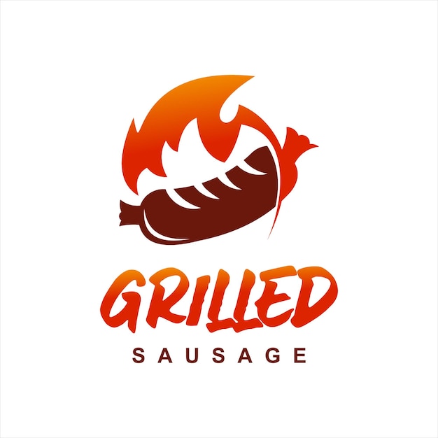 Rotes barbecue-logo-design gegrillte wurst