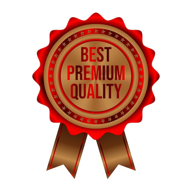 Rotes bestes premium-qualitätsabzeichen mit goldenem rand auf weißem hintergrund