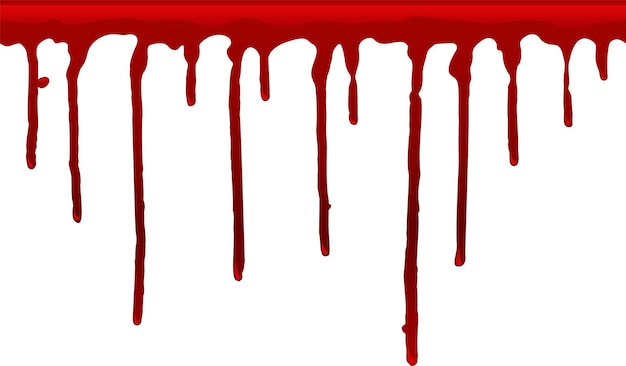 Rotes Blut tropft auf einem weißen Hintergrund und erzeugt einen erschreckenden und grausamen Vorhang-Effekt, der perfekt für Halloween- oder Horror-Projekte ist.