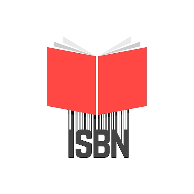 Rotes buch mit isbn-barcode. konzept von broschüre, e-book, kommerzieller standardliteratur, open-book-logo, presse. isoliert auf weißem hintergrund. flat style trend moderne logo design vector illustration