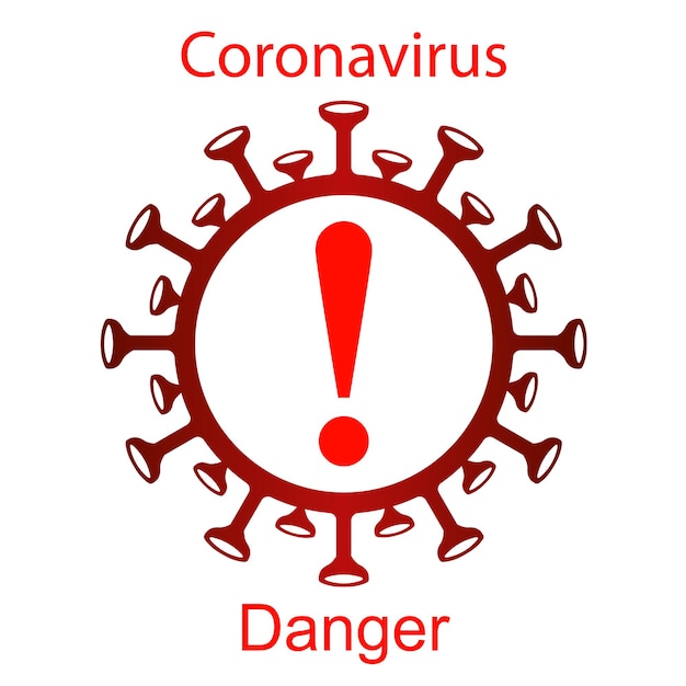 Vektor rotes coronavirus-schild mit einem ausrufezeichen emblem des designelements der asiatischen grippe