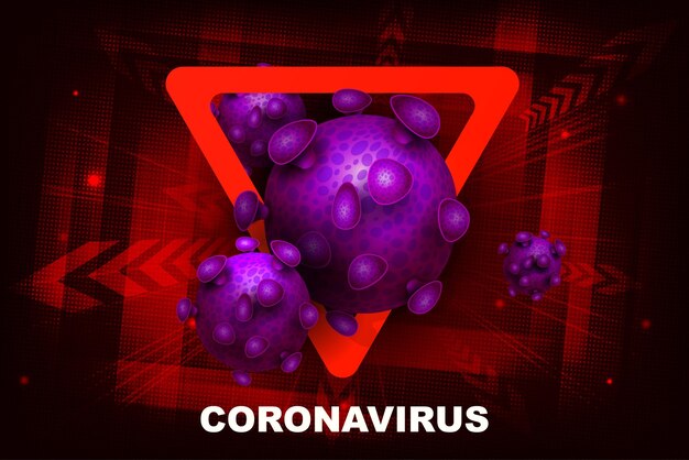 Rotes Design mit abstrakter Silhouette von Coronavirus-Elementen