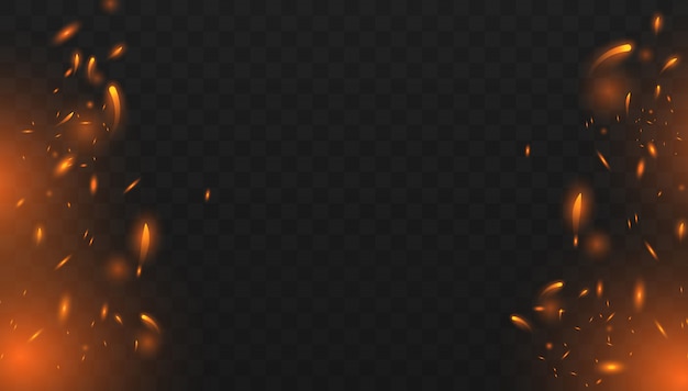 Rotes Feuer funkt den Vektor, der oben fliegt. Brennende glühende Partikel. Realistisches getrenntes Feuer