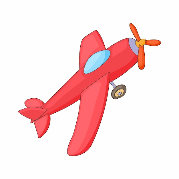 Rotes flugzeugsymbol im cartoon-stil auf weißem hintergrund