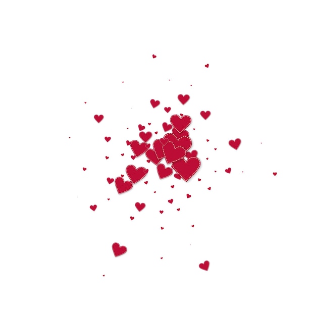 Rotes Herz Liebe Konfettis Valentine39s Tag Explosion brillanten Hintergrund Fallende genähte Papierherzen Konfetti auf weißem Hintergrund Schöne Vektor-Illustration