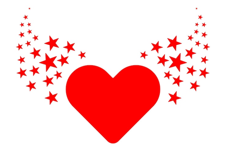 Vektor rotes herz mit sternensymbol flachvektorillustration