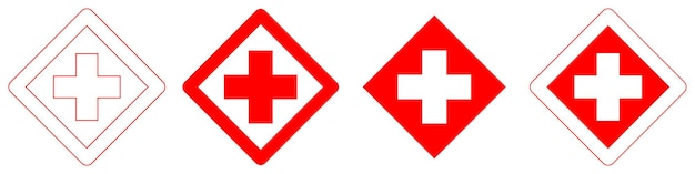 Rotes kreuz erstes zeichen medizin set symbol gesundheitspflege krankenhaus ikonen logo isolierte weiße