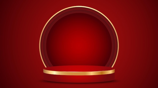 Rotes Podium und goldene Linie auf rotem Hintergrund