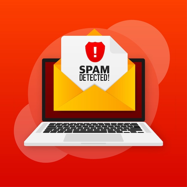 Rotes symbol für spam erkannt phishing-betrug hacking-konzept cyber-sicherheitskonzept warnmeldung