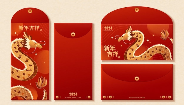 Rotes umschlagset „year of dragon cny“.