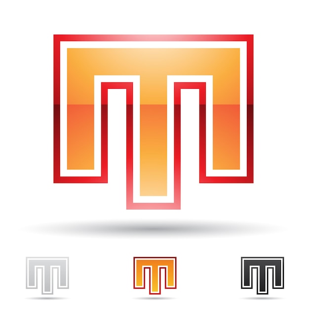 Vektor rotes und orangefarbenes glänzendes abstraktes logo-symbol des rechteckigen buchstaben m mit einem streifen