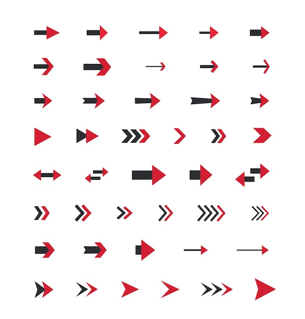 Vektor rotes und schwarzes pfeil-symbol auf weißem hintergrund