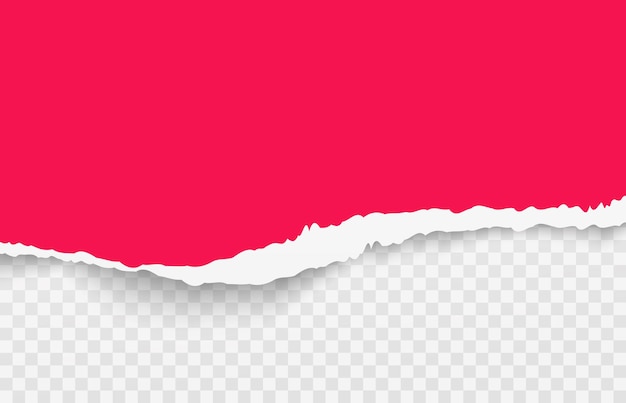 Rotes zerrissenes Papier. Realistischer zerrissener leerer horizontaler Hintergrund mit weichem Schatten, transparente 3D-Vorlage für Werbebanner, deformierte rosa Pappe, Vektortextur, Illustration mit Kopierraum