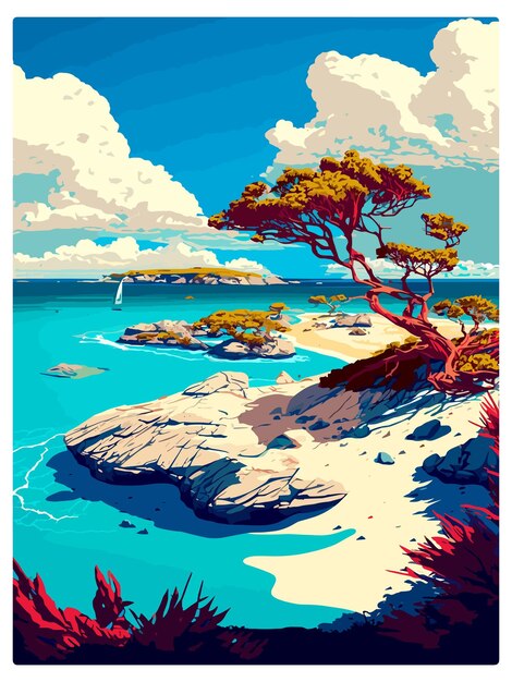 Rottnest island australien vintage reiseposter souvenir postkarten porträtmalerei wpa illustration