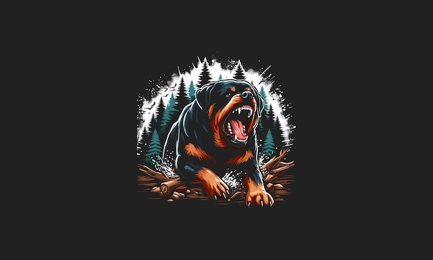 Vektor rottweiler wütend auf waldvektor-illustration kunstwerk-design