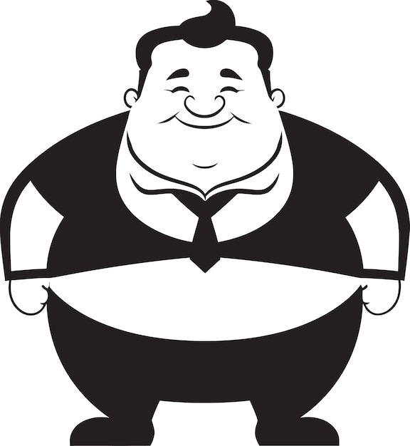 Rotund revolution schwarz logo design eines plump gentleman rund rebell stilvolles vektor-logo für fettleibigkeit
