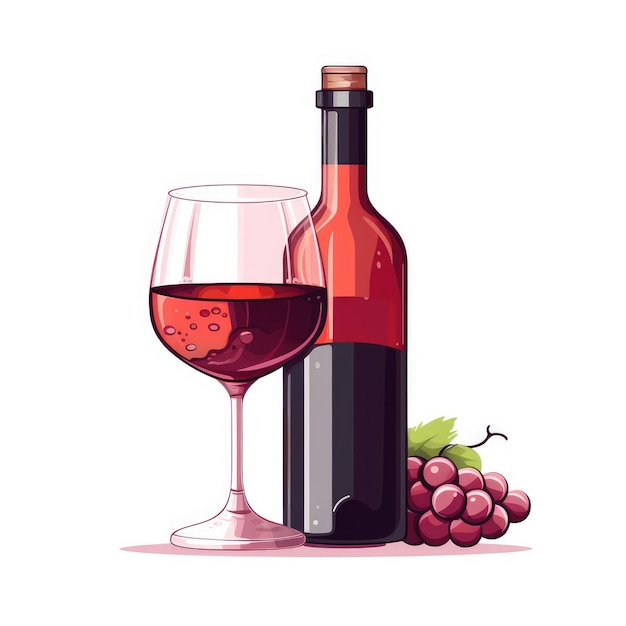 Rotwein in Weinflasche mit Weinglas und Trauben
