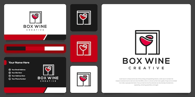 Rotwein und box-logo-design-visitenkarten-vorlage