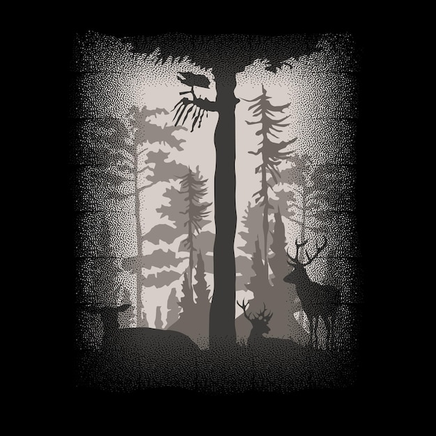 Rotwild, in, wald, vektor, design, illustration