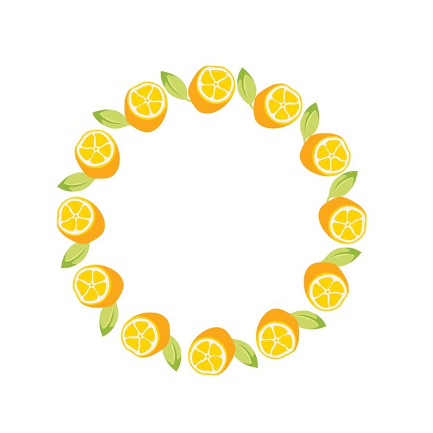 Round lemon frame simple yellow lemon slice wreath with green leaves slice of citrus and foliage